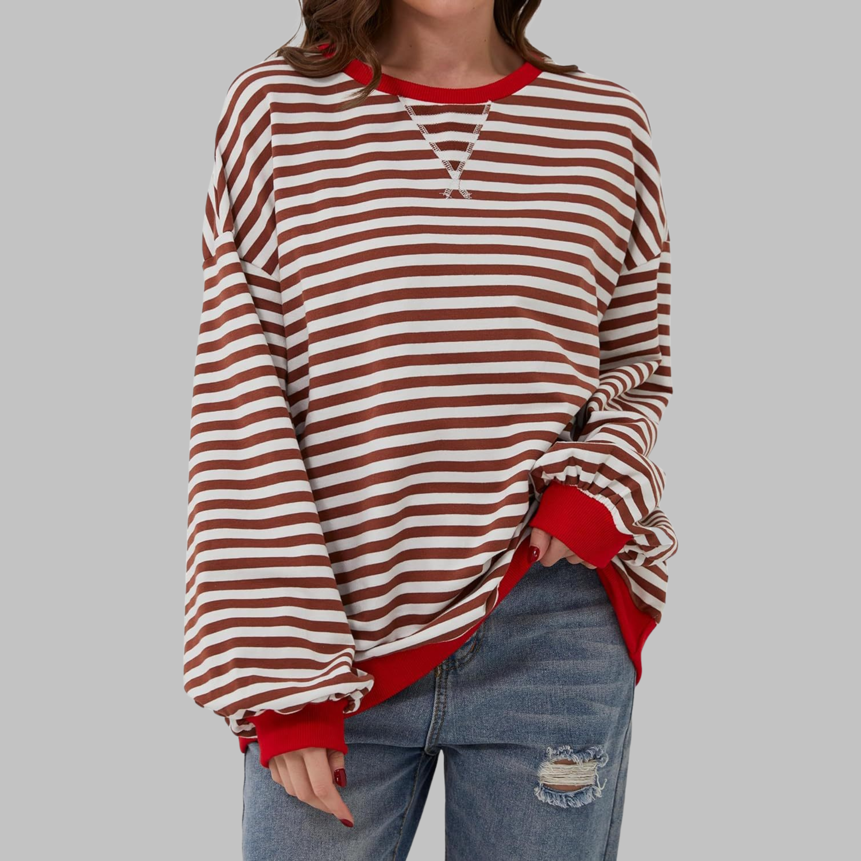 Luna | Casual Long Sleeve Round Neck Striped Sweatshirt