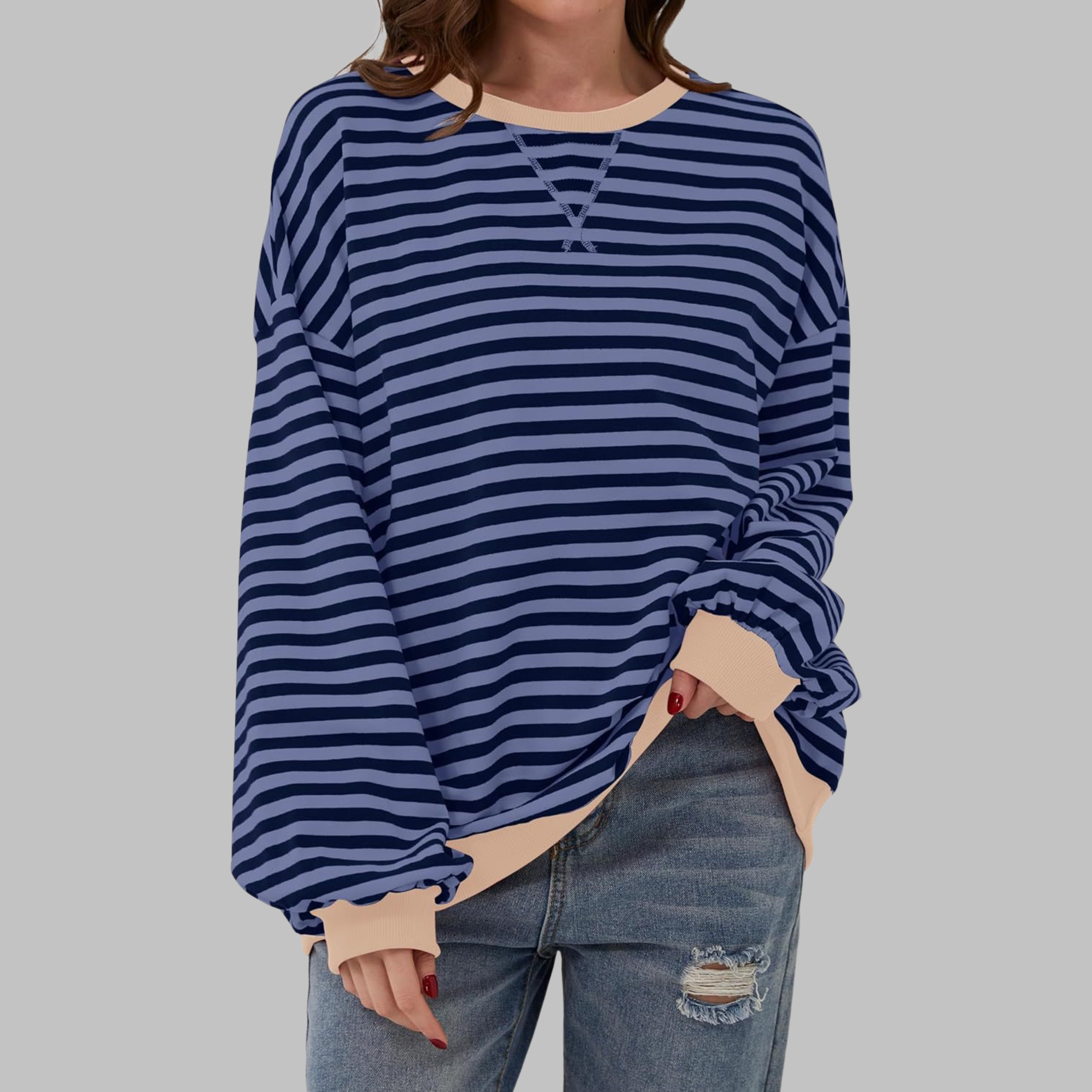 Luna | Casual Long Sleeve Round Neck Striped Sweatshirt