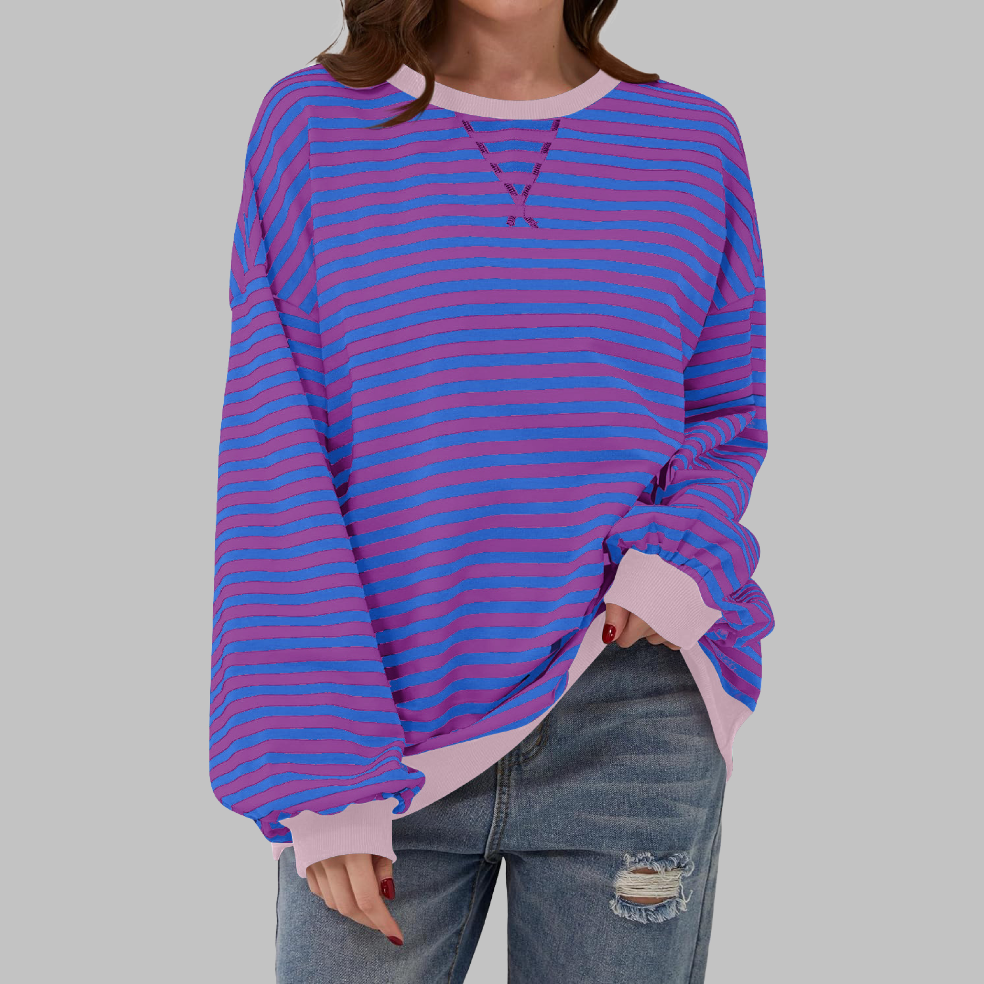 Luna | Casual Long Sleeve Round Neck Striped Sweatshirt
