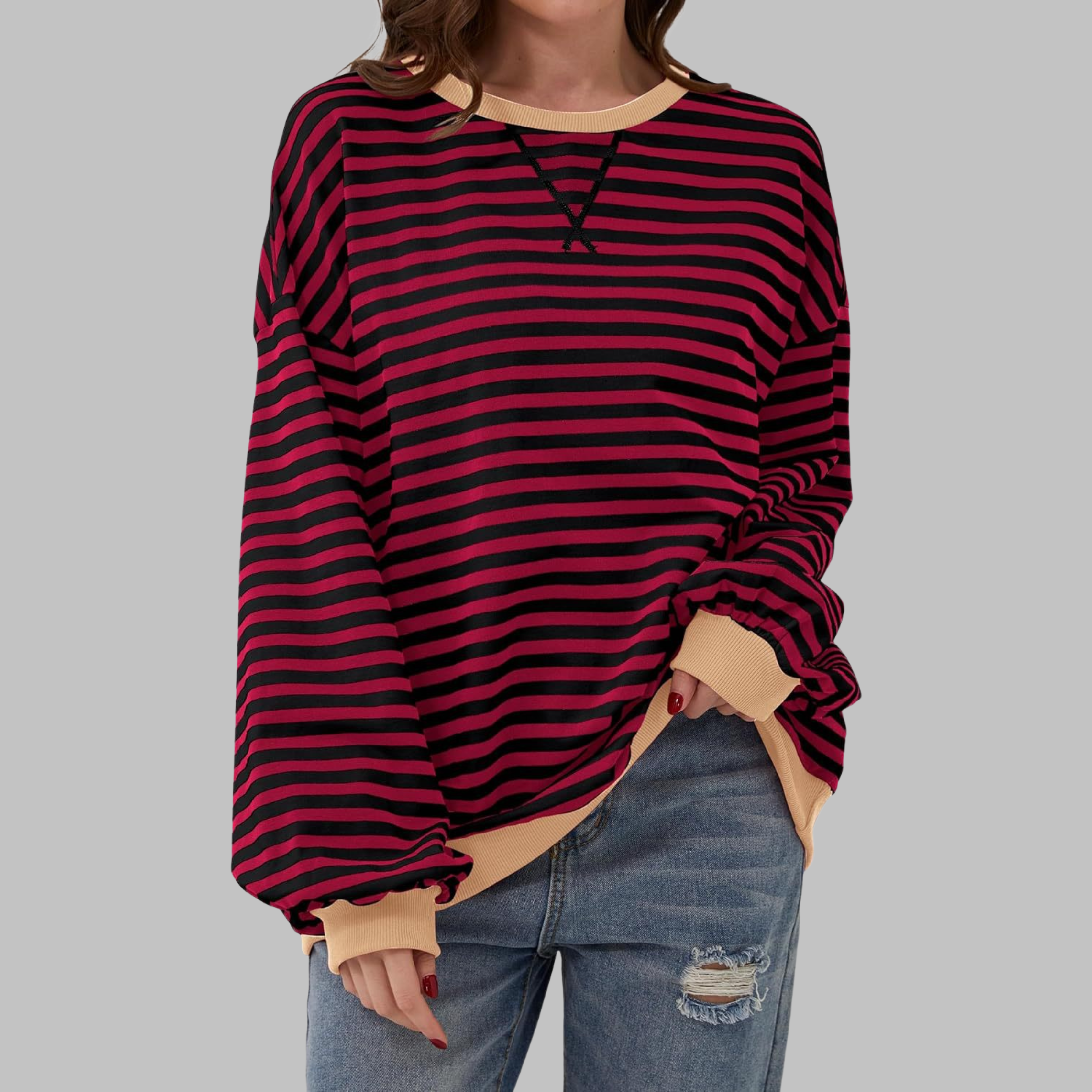 Luna | Casual Long Sleeve Round Neck Striped Sweatshirt