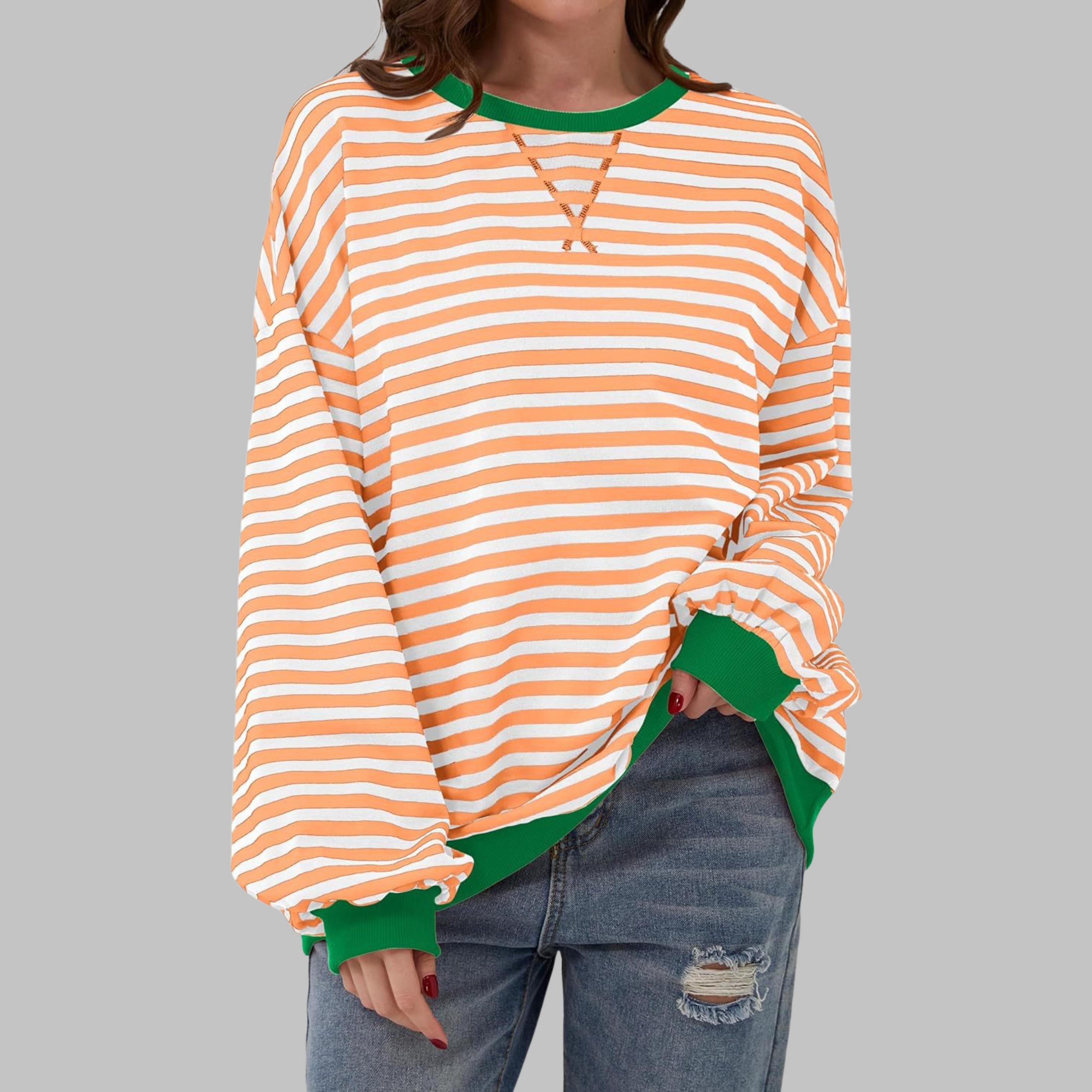 Luna | Casual Long Sleeve Round Neck Striped Sweatshirt