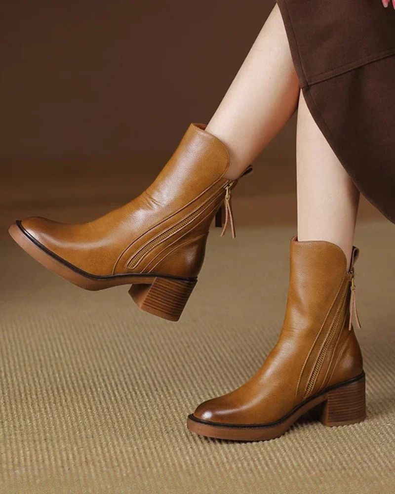 Valorine | Black Leather Ankle Boots, Designed With A Comfortable Heel.