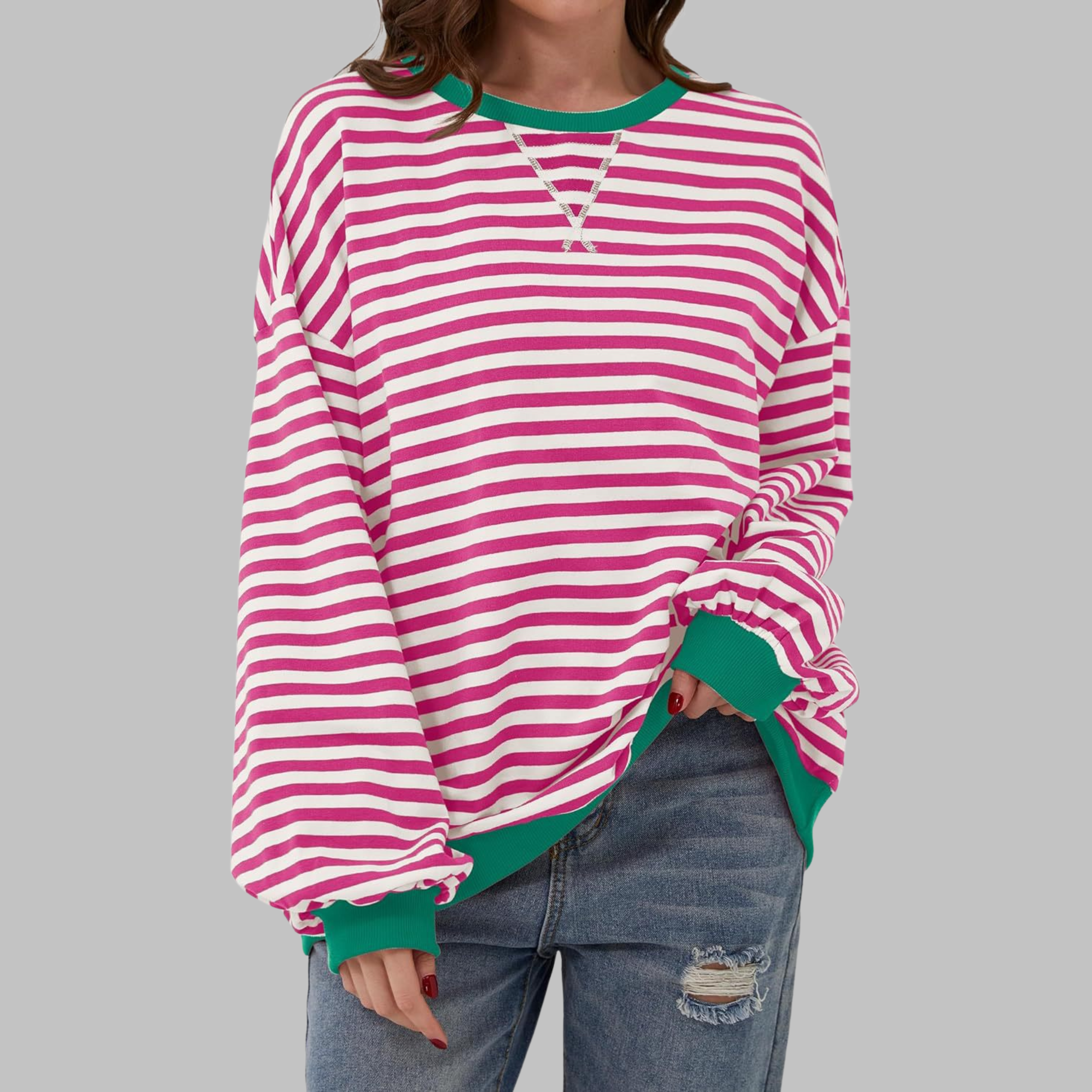 Luna | Casual Long Sleeve Round Neck Striped Sweatshirt
