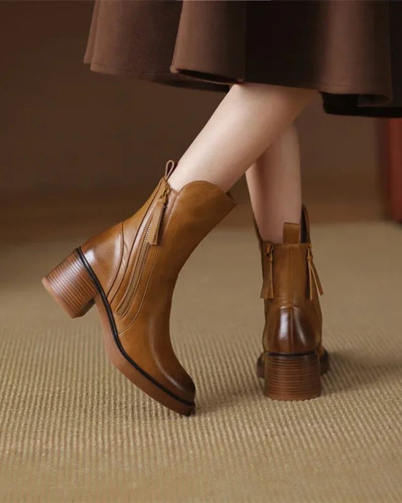Valorine | Black Leather Ankle Boots, Designed With A Comfortable Heel.