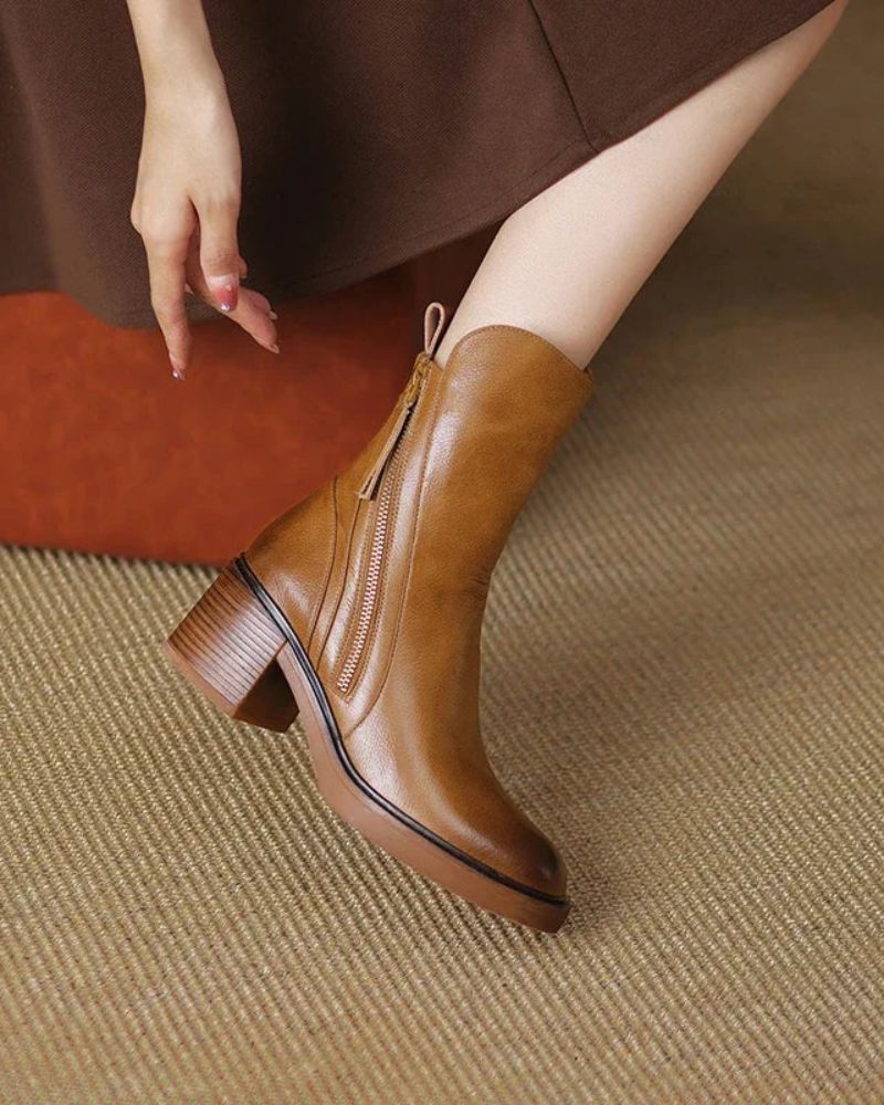 Valorine | Black Leather Ankle Boots, Designed With A Comfortable Heel.