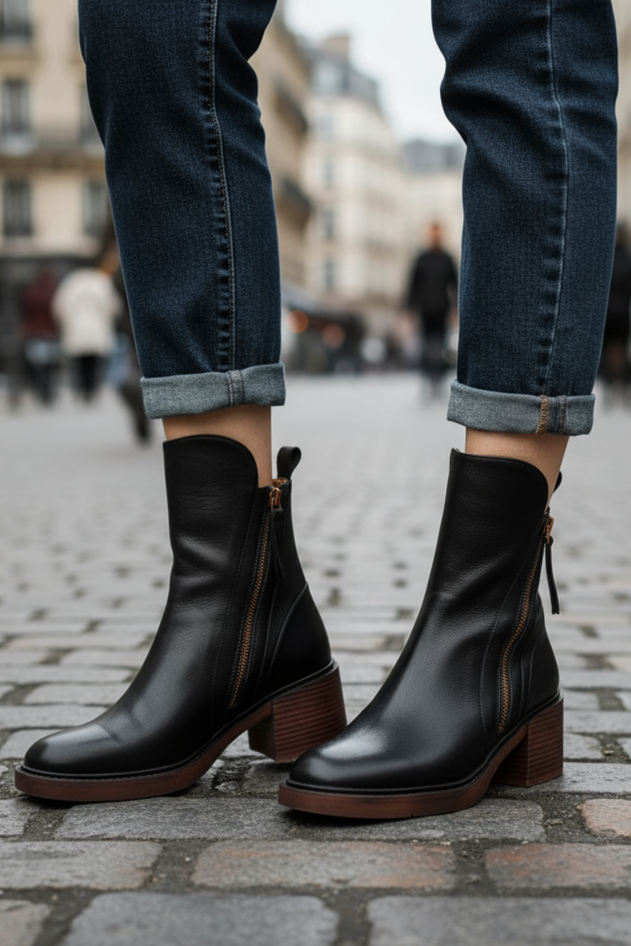 Valorine | Black Leather Ankle Boots, Designed With A Comfortable Heel.