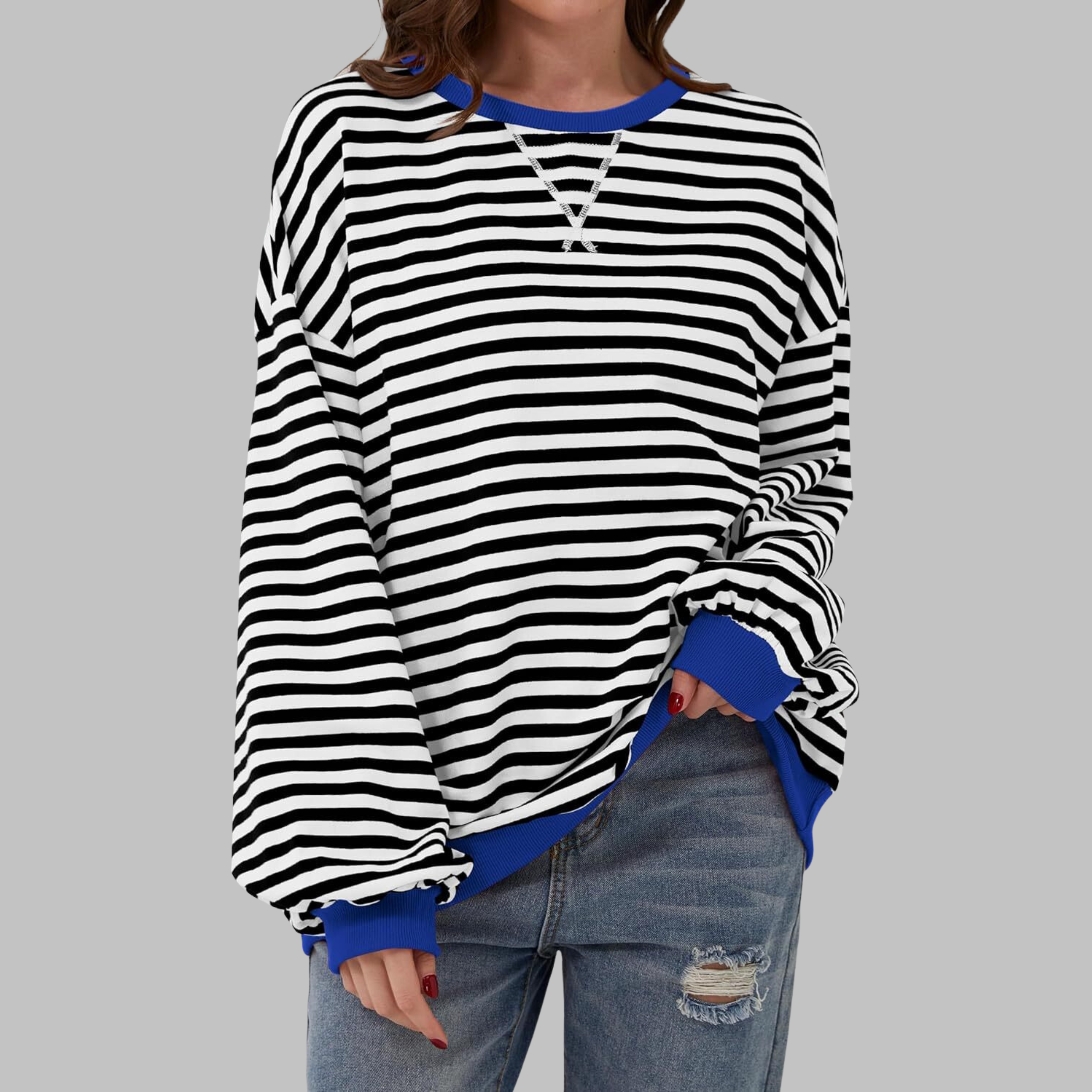 Luna | Casual Long Sleeve Round Neck Striped Sweatshirt