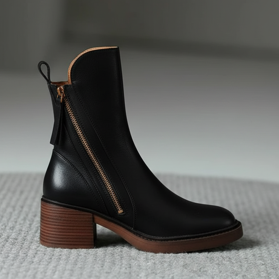 Valorine | Black Leather Ankle Boots, Designed With A Comfortable Heel.