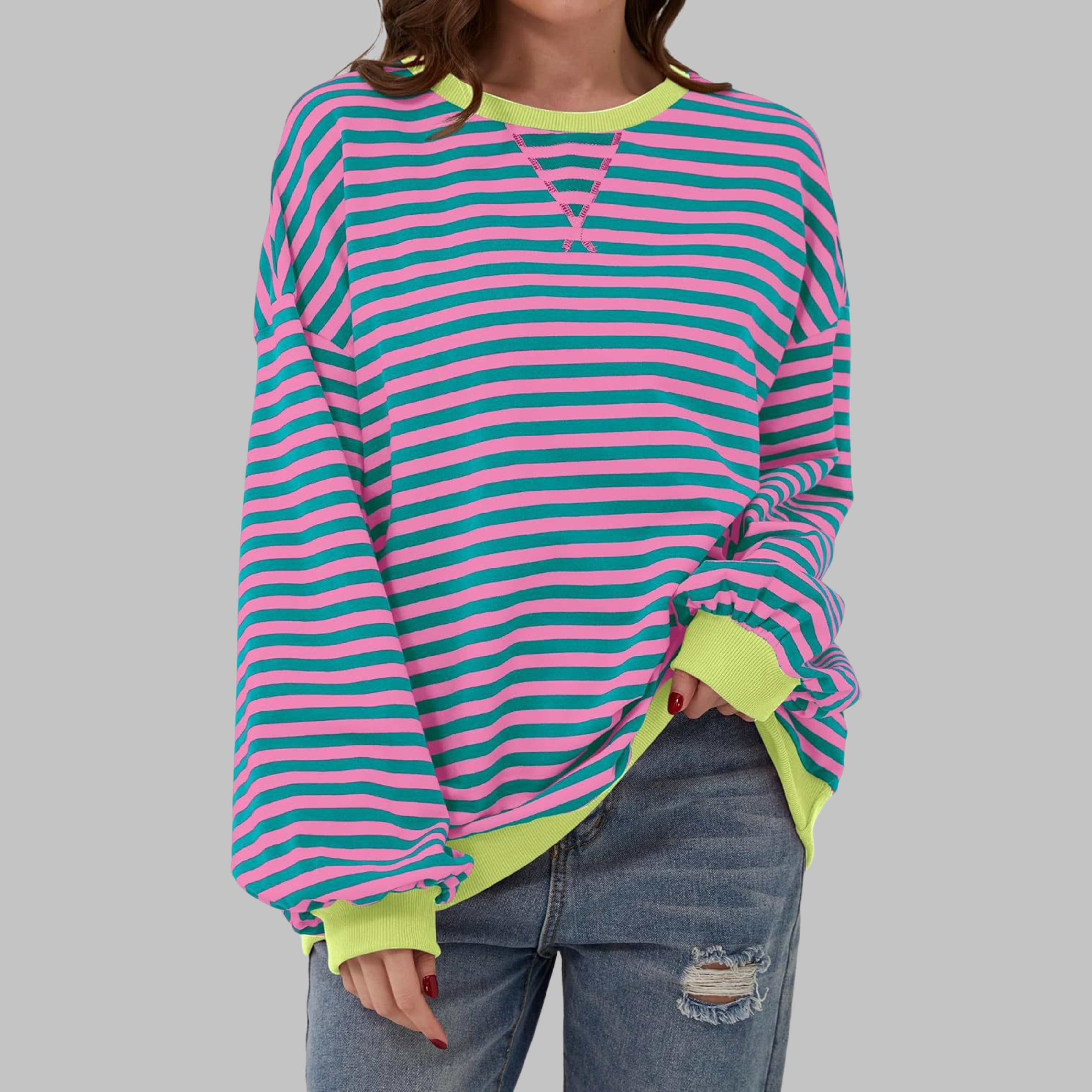 Luna | Casual Long Sleeve Round Neck Striped Sweatshirt