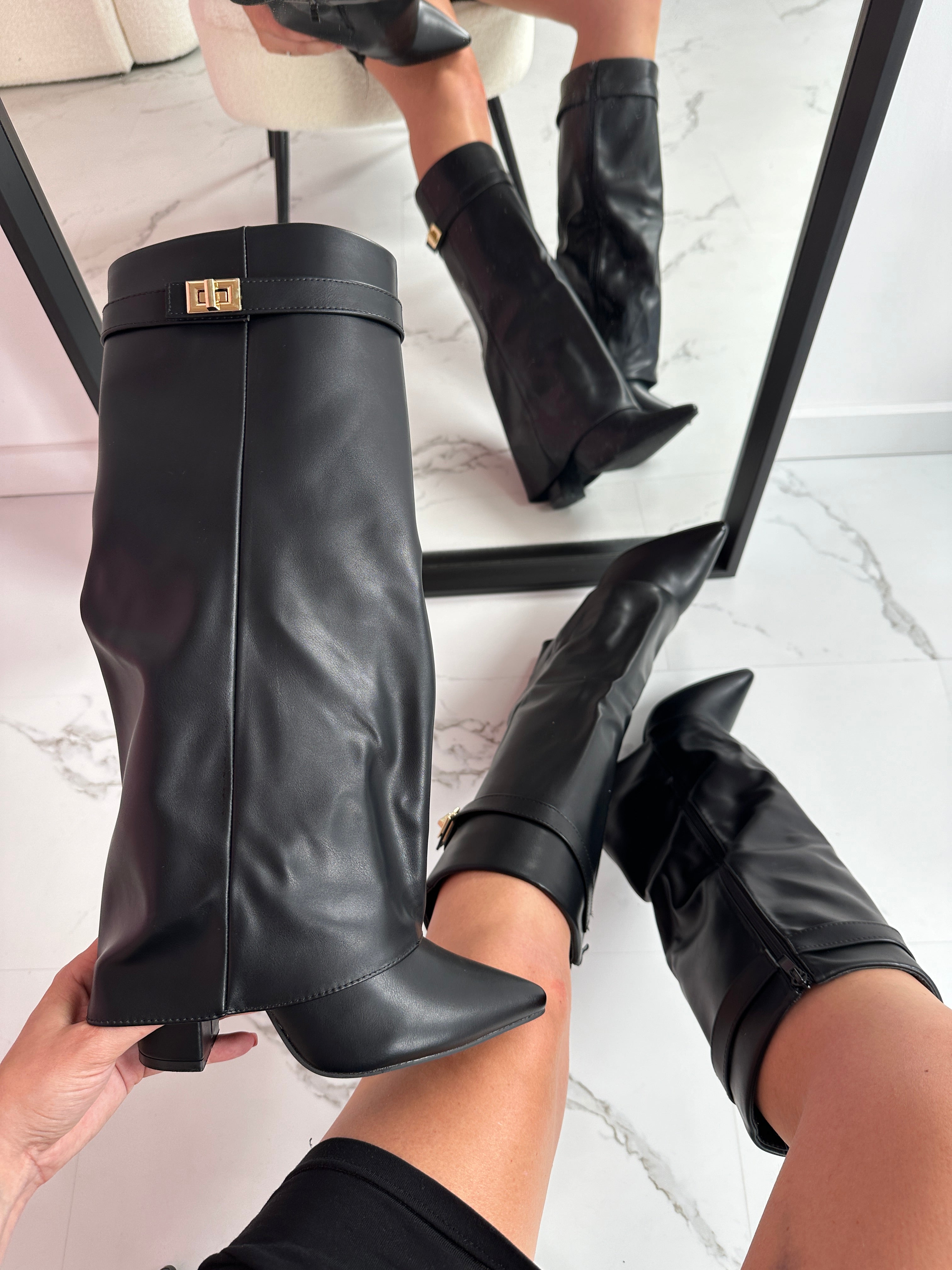 Sally - Black Leather Boots
