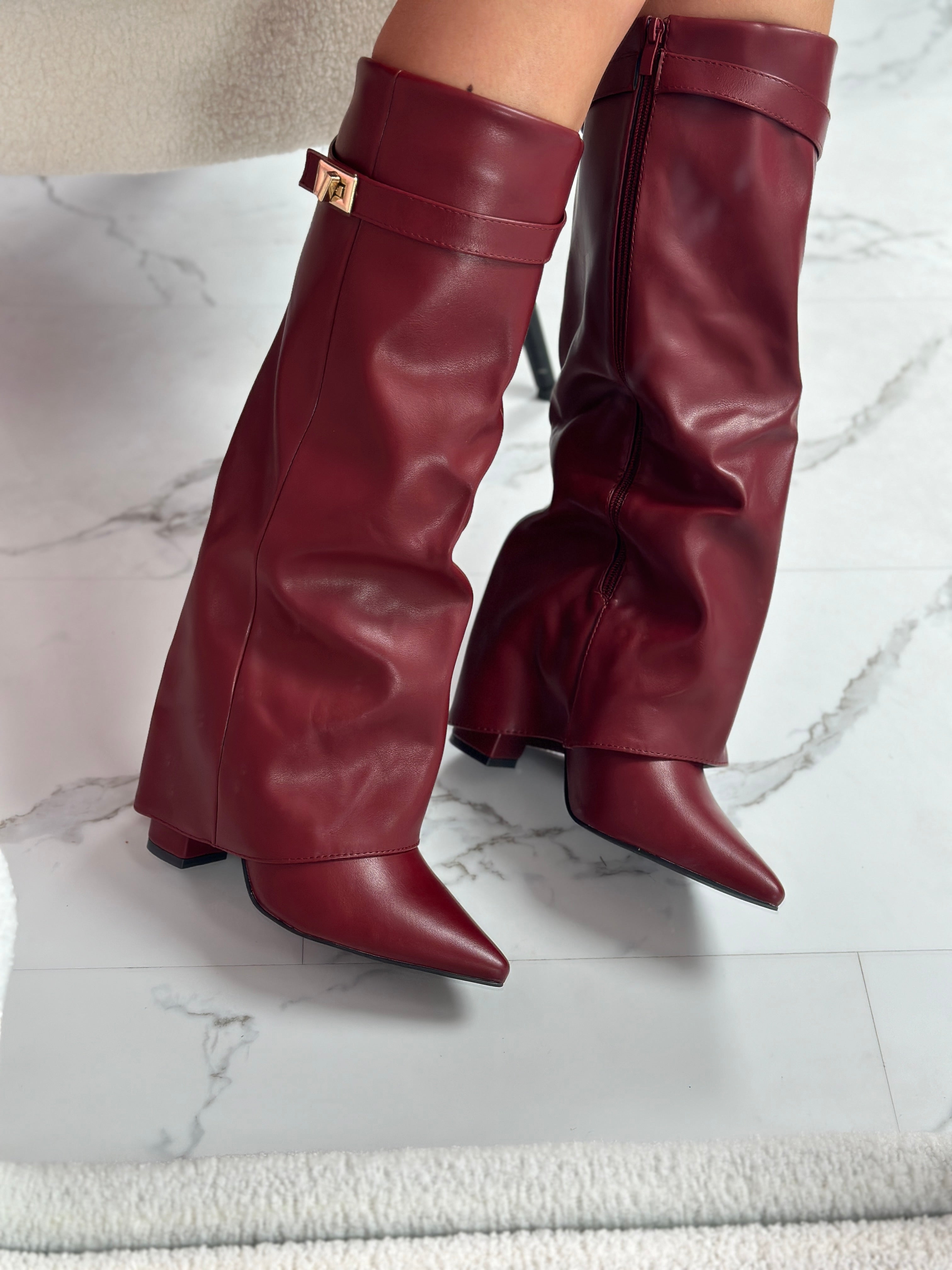 Sarah - Burgundy Leather Boots
