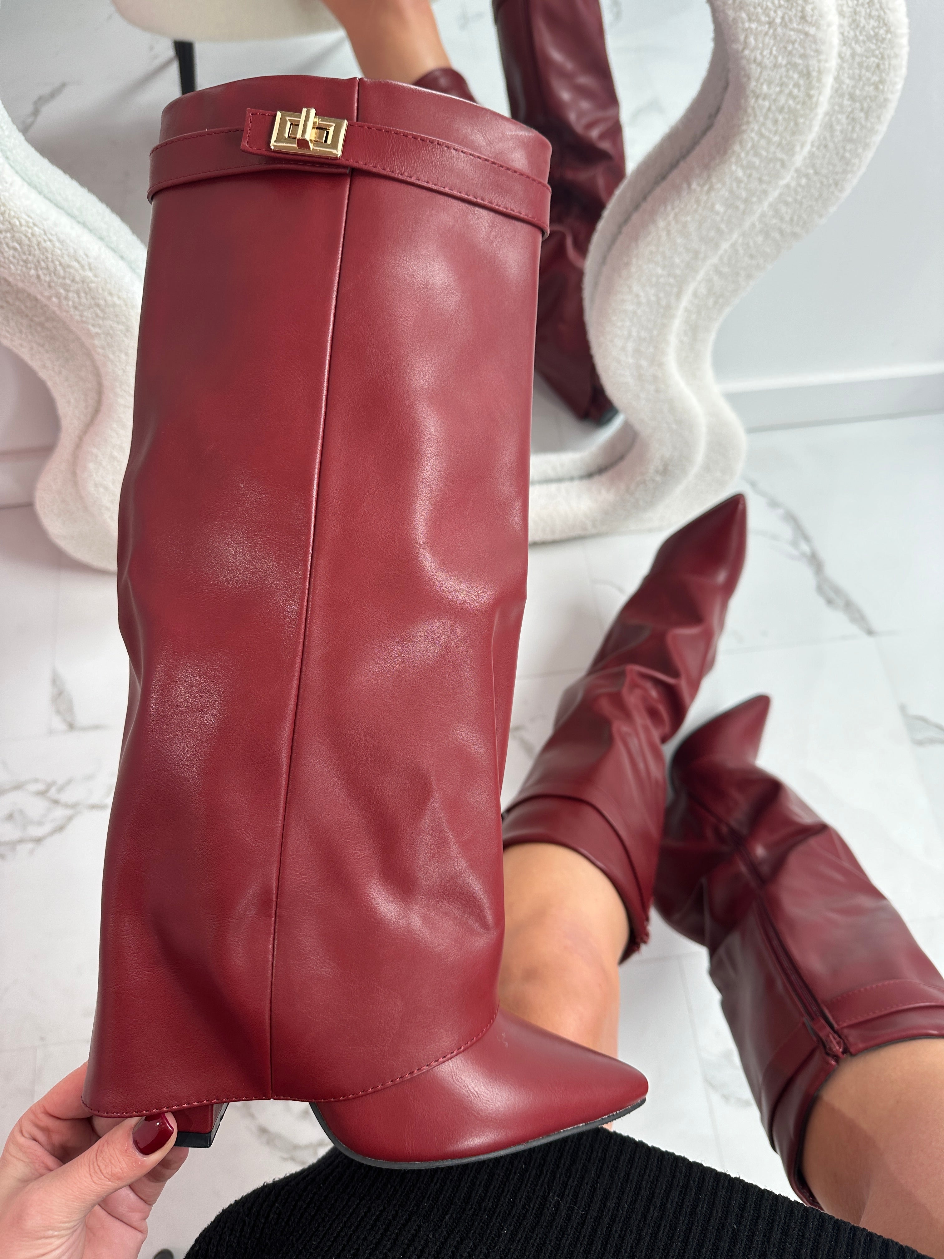 Sarah - Burgundy Leather Boots