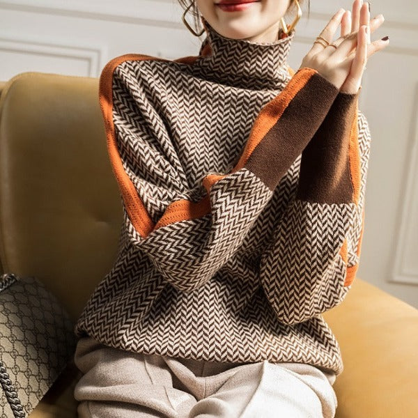 Julie - High-neck jumper with striking contrast stripes