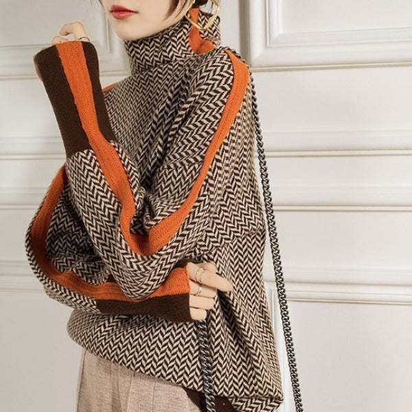 Julie - High-neck jumper with striking contrast stripes