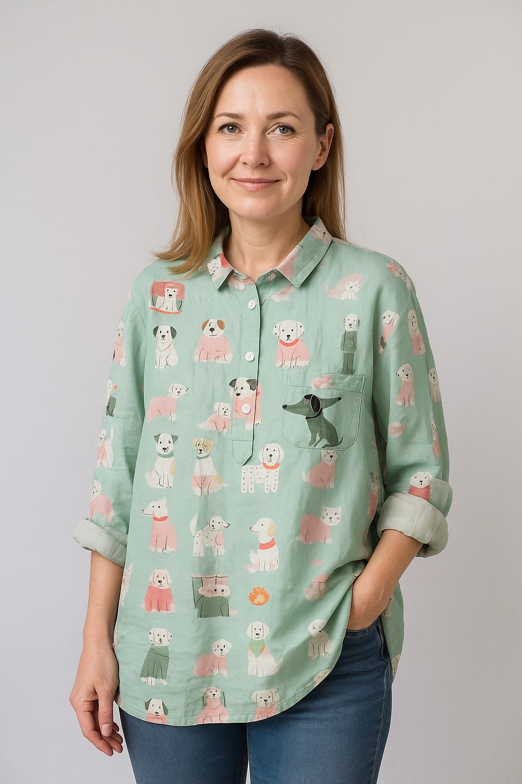 Chloe - Stylish Dog Motif Blouse