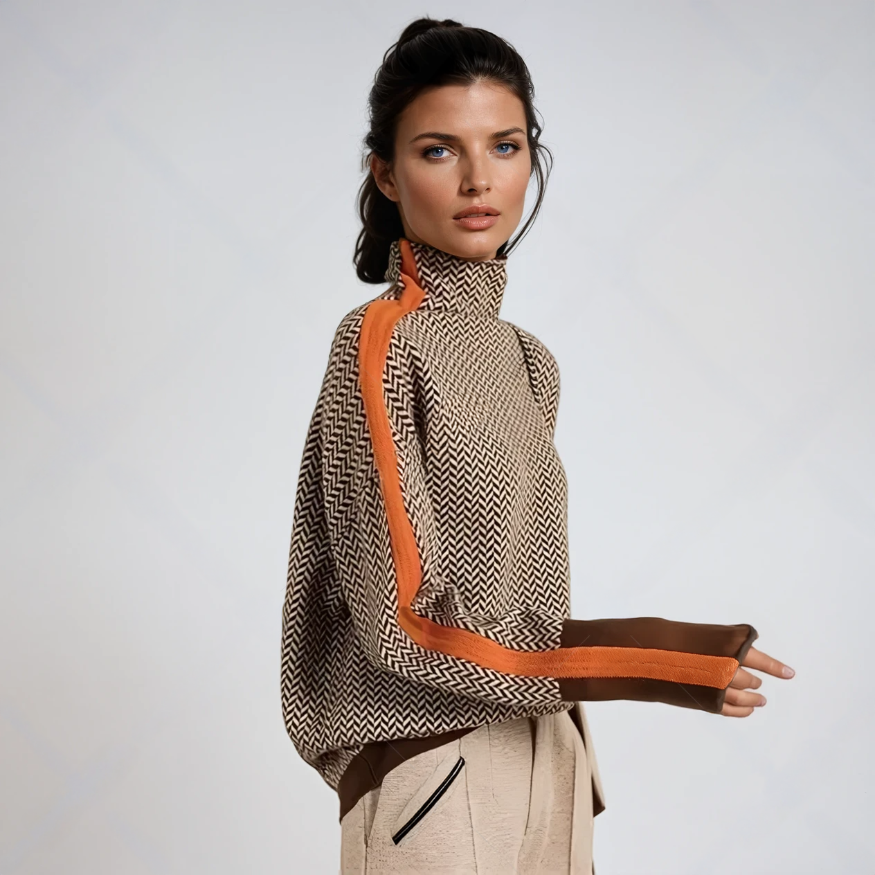 Julie - High-neck jumper with striking contrast stripes